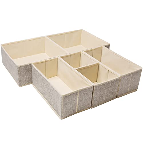 Criusia Underwear Drawer Organizer, 6 Set Foldable Underwear Drawer Organizer and Closet Dividers,Storage Box for Clothes, Socks, Underwear (6 Bins, Beige) - color: Beige, size: 6 Pack