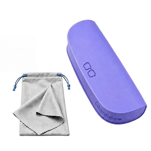 Glasses Case hard shell,3-in-1 Sunglasses Case & Eyeglass Case with Cleaning Cloth & Storage Pouch - color: Purple