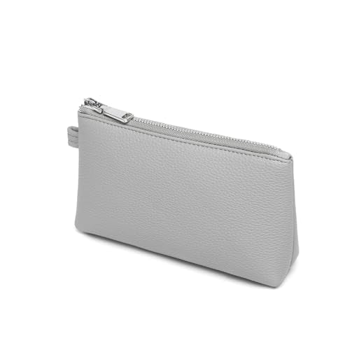 30 Color PU Faux Leather Travel Toiletry Bag for Women, Mini Cosmetic Pouch Organizer with 2 Dividers, Easy Clean Makeup Bag for Purse, Gift Idea (PU Faux Leather/Shark Gray) - color: PU/Shark Gray