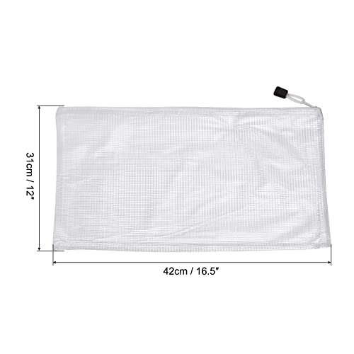 MECCANIXITY Mesh Zipper Bags, A3 Size Plastic Zip File Pouch Document Folders for Home Office Travel, White Pack of 3 - color: White