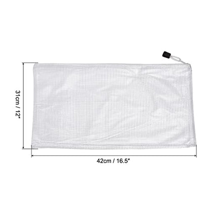 MECCANIXITY Mesh Zipper Bags, A3 Size Plastic Zip File Pouch Document Folders for Home Office Travel, White Pack of 3 - color: White
