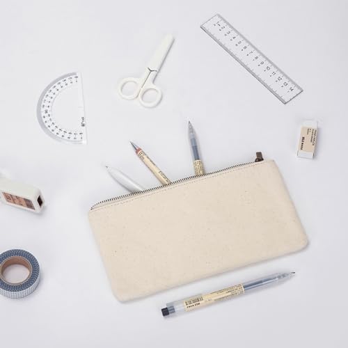 Canvas Pencil Pen Case Stationery Case Pouch Bag (Beige, S) - color: Beige