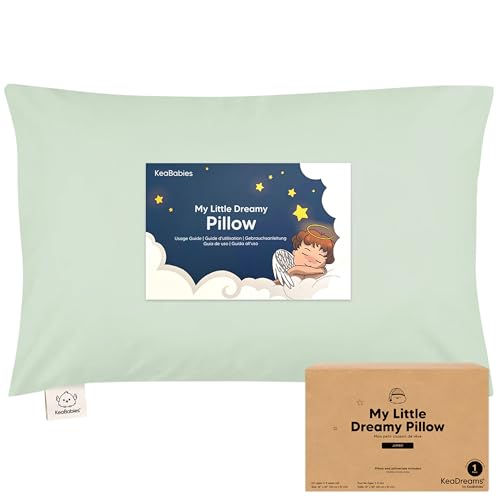KeaBabies Organic Toddler Pillow with Pillowcase, Jumbo 14X20 - Soft Cotton Toddler Pillows for Sleeping - Machine Washable - Perfect for Travel, Toddler Bed Set (Sage) - color: Sage