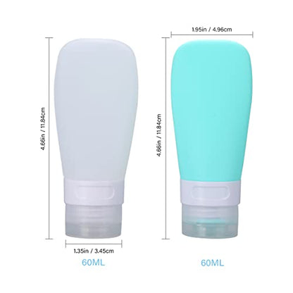 2 Pcs Silicone Travel Bottles,2oz Leak Proof Refillable Squeeze Containers with Transparent Carry Bag,Small Empty Travel Size Bottles for Shampoo,Conditioner,Lotion,Toiletries - color: 2oz Green White