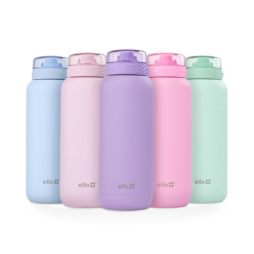 Ello Cooper 32oz Stainless Steel Water Bottle with Straw and Carry Handle, Double Walled and Vacuum Insulated Metal, Leak Proof Locking Lid with Soft Silicone Spout, Reusable, BPA Free, Lilac - color: Lilac, size: 32 Ounces