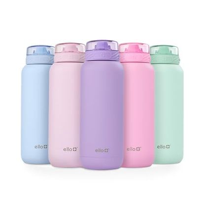 Ello Cooper 40oz Stainless Steel Water Bottle with Straw and Carry Handle, Double Walled and Vacuum Insulated Metal, Leak Proof Locking Lid with Soft Silicone Spout, Reusable, BPA Free, Lilac - color: Lilac, size: 40 Ounces
