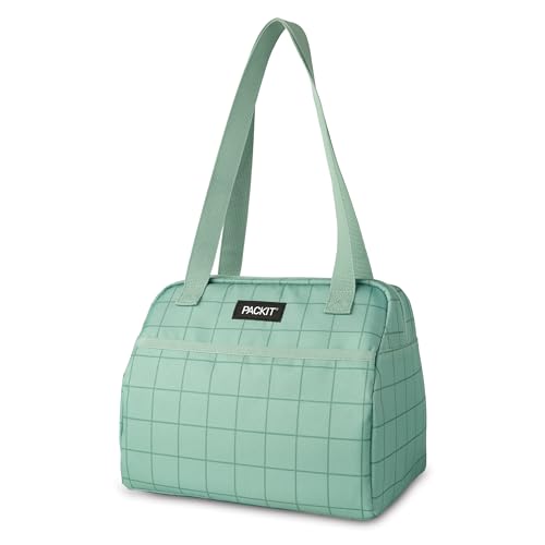 PackIt(R) Freezable Hampton Lunch Bag, Sports Grid Sage, Built with EcoFreeze(R) Technology, Collapsible, Reusable, Zip Closure with Front Pocket and Shoulder Straps, Designed for Fresh Office Lunches - color: Sports Grid Sage