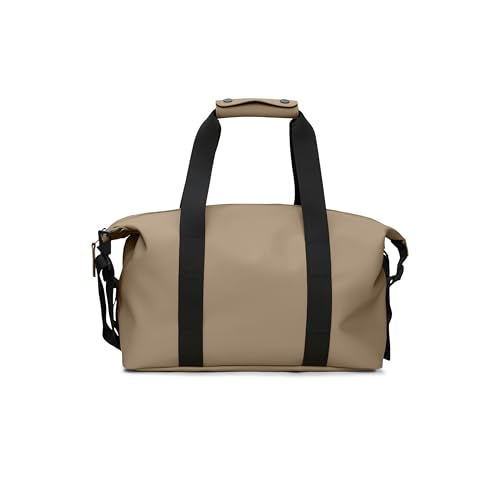 RAINS Hilo Weekend Bag Small - Beige Waterproof Travel Duffel for Men and Women - Compact Black Duffle with Coated Zip, Adjustable Strap, Compression Straps - 2 Year Warranty - color: Beige