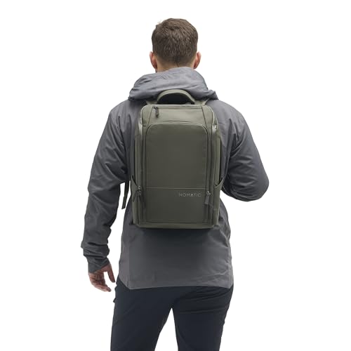 NOMATIC 14L Travel Pack - Mens Travel Backpack - Expandable to 21L - Water Resistant Daypack - TSA-Ready - Lightweight Business Traveling Backpack for Men - 15" Laptop Compartment - color: Olive, size: 14L