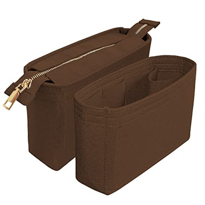 Felt Tote Bag organizer with Zipper Small Purse Organizer Insert With 2 Packs fits NeoNoe Noé Series perfectly - color: Brown