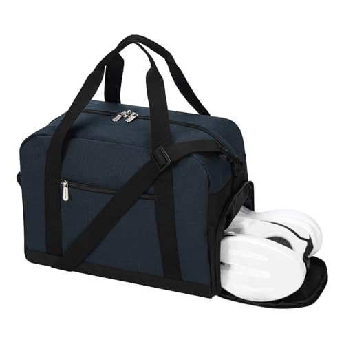 Apenze Small Gym Bag 14 inch lightweight Carry On Mini Duffel Bag with Shoe Compartment for Travel Sport - Navy Blue - color: Navy Blue