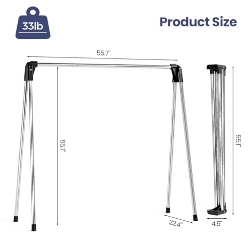 APEXCHASER Clothes Drying Rack, Stainless Steel Drying Rack Clothing with Height-Adjustable, Foldable Gullwings Laundry Drying Rack, Indoor Outdoor Use, No Assembly, White - size: 55 inch New