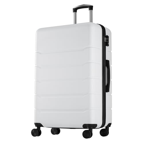 Sweetcrispy 28 Inch Checked Luggage, ABS Lightweight Rolling Hard Shell Suitcase with Smooth Spinner Wheels, Built-in TSA Lock, Durable Travel Suitcase for Business and Vacation Trip, White - color: White, size: 28 Inch