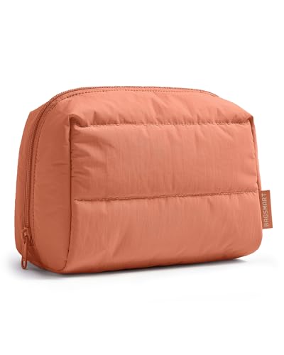 BAGSMART Puffy Makeup Bag, Wide Opening Cosmetic Organizer, Soft Water-Resistant Travel Toiletry Pouch for Women, Compact & Spacious (Clay Pink) - color: Clay Pink