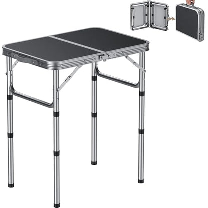 HOMGEN Portable Small Folding Table-Ease of Assembly-3 Heights Adjustable 30/20/10 Inch-23'' L x 16'' W Desktop Size-Stable Camp Table Foldable-Durable Load-Bearing Up to 66lbs-for RV/Camping/Picnic