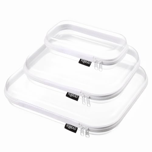 YQBRAO 3-Pack Clear Hard Shell Zipper Case, 1.2mm Heavy-Duty Crush-Proof Makeup Bag, Multi-Size Set (L+M+S) for Diaper Bag Organizer, Toys, Art Supplies & TSA Approved Clear Zipper Pouches - color: White, size: LMS