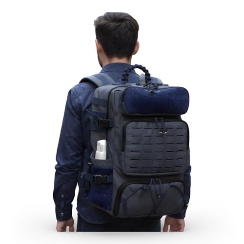 35l 1000D waterproof material,Tactical Backpack for Men and Women, Military Backpack with Shoe Compartment, Travel Hiking Hunting Gear Bag with Molle System, Blue - color: Navy Blue 35l