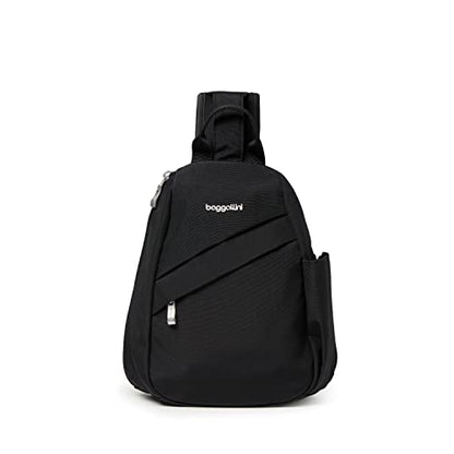 Baggallini Medium Sling Backpack - 9"x11" Lightweight Sling Bag with Convertible Adjustable Shoulder Strap - color: Black