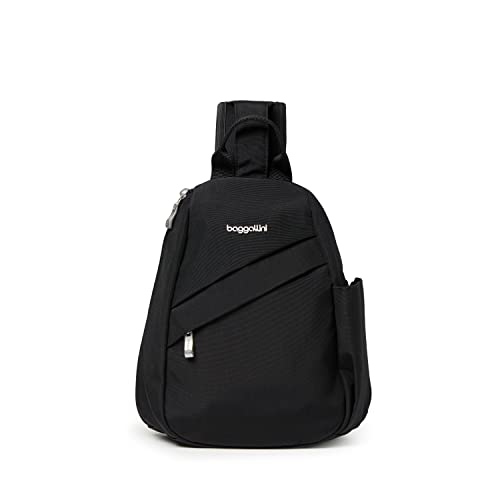 Baggallini Medium Sling Backpack - 9"x11" Lightweight Sling Bag with Convertible Adjustable Shoulder Strap - color: Black
