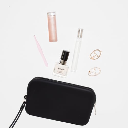 Silicone Small Makeup Pouch for Travel, Toiletry Bag Cute Portable Cosmetic Organizer - Waterproof, Mini Zipper Clutch - Black - color: Small Black