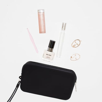 Silicone Small Makeup Pouch for Travel, Toiletry Bag Cute Portable Cosmetic Organizer - Waterproof, Mini Zipper Clutch - Black - color: Small Black