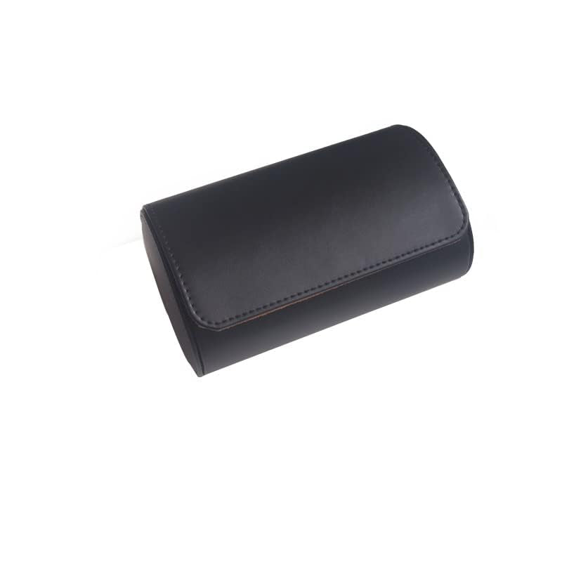 2 Watch Travel Case for Men - Double Roll Gift Accessory With Plush Velvet/Suede Interior, Leather Holder (Black) - color: BLACK