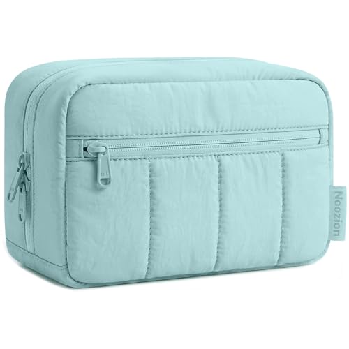 Noozion Makeup Bag Travel Toiletry Bag, Puffy Padded Cosmetic Bag for Women, Makeup Organizer Case, Wide-open Pouch Purse, Travel Essentials - color: Dusty Blue-Green