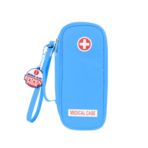 Jayour EpiPen Medical Carrying Case Insulated, Travel Medication Organizer Bag Emergency Medical Pouch, Fits 2 EpiPens, Asthma Inhaler, Anti-Histamine, Auvi-Q, Allergy Medicine Essentials (Blue) - color: Blue
