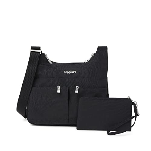 Baggallini Crossbody Travel Bag 11x8.5 Lightweight Water-resistant Nylon Handbag - color: Black Cheetah Emboss