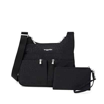 Baggallini Crossbody Travel Bag 11x8.5 Lightweight Water-resistant Nylon Handbag - color: Black Cheetah Emboss