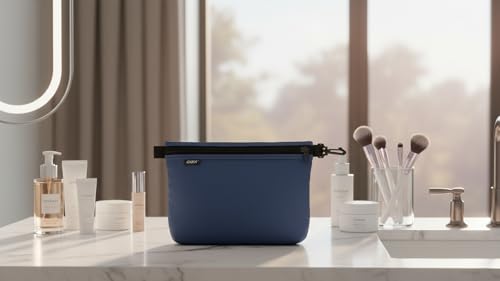 GOX Travel Toiletry Bag Carry On Zipper Pouch Cosmetic Kit Makeup Digital Bag Water Resistant Nylon（navy … - color: Navy