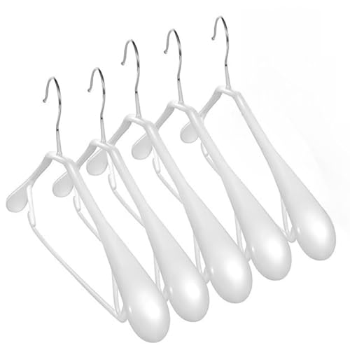 5 Pack Wide Shoulder Hangers 17” Metal Suit Hangers Smooth Soft Gloss Grippy Flexible Thick Rubber Blazer Non Slip Jacket Clothes Hangers White - color: White