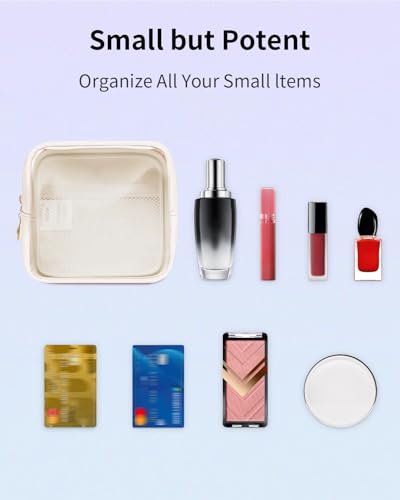 Wandering Nature Clear Makeup Bag for Purse Mini Make up Bag Cute Cosmetic Pouch for Women with Slip-in Pockets Travel Toiletry Essentials Vegan Leather Organizer Pouch,Patent Pending - color: White