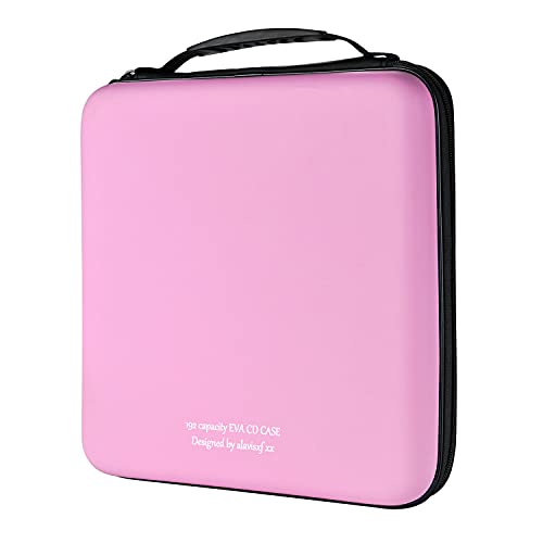 alavisxf xx CD Case, 192 Capacity Protective Zipper Disc Wallet for Car | EVA Shock-resistant, Double Zipper Closure, Portable Handle, DVD Storage Organizer, Anti-Slip Sleeves, for Home Office Travel - color: Pink192, size: 192 Capacity