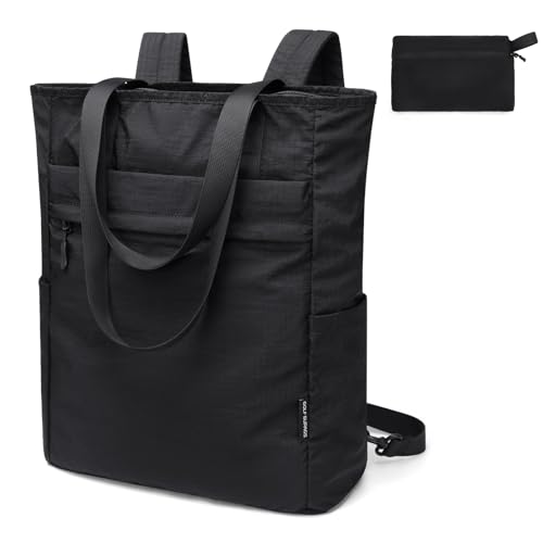 GOLF SUPAGS Foldaway Convertible Tote Backpack Lightweight Nylon Daypack Women Men City Pack Versatile Backpack Leisure, Black - color: Black