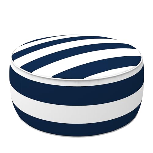 LVTXIII Indoor/Outdoor Inflatable Ottoman with Handle D21 x H9 Inch, Weather-Resistant Round Footstool Pouf for Patio Camping Living Room, Portable Footrest Extra Seating, Cabana Navy - color: Cabana Navy, size: 21"D x 21"W x 9"H