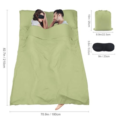 Sleeping Bag Liner,Travel Sheet & Adult Sleep Sack, Camping Sheets Travel Sleep Sack for Backpacking,Hotels & Hostels -Lightweight Single &Double Travel Sheet Camping Sheets - color: Double Green