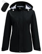 Hount Womens Waterproof Raincoat Lightweight Packable Striped Lined Rain Jacket Casual Travel Outdoor Hooded Jakctes - color: Black, size: Large