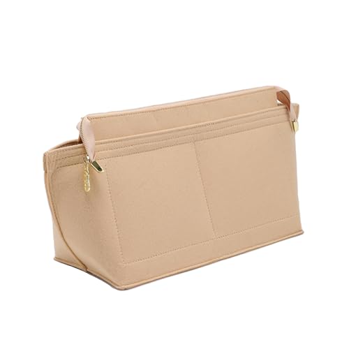 Doxo Purse Organizer Insert for Handbags, Felt Neverfull MM Organizer Insert with Cover, Tote Bag Organizer with Zipper Pocket and Bottle Holder, Fit Neverfull MM and More, Beige-L - color: Beige-With Cover, size: Large