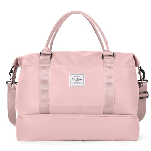 Travel Duffel Bag with Shoes Compartment, Overnight Weekender Bags for Women,Carry on Personal Item Bag，Extra Large - color: A-Pink, size: Extra Large