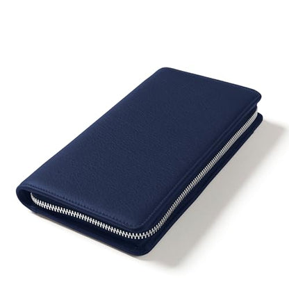 Leatherology Navy Blue Full Grain Leather Zip Around Travel Wallet – RFID Passport Organizer for Cards, Cash & Travel Documents - color: Navy Blue