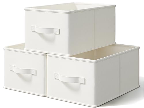 LayerSpace 3 Pack Fabric Storage Bins for Shelves | 11.5x8.75x6.5in Storage Baskets | Fabric Closet Organizers and Storage Bins with Handles Home Organization| Linen Clothes Bins | White & Ivory - color: White & Ivory, size: 3pcs-11.5"x8.75"x6.5"