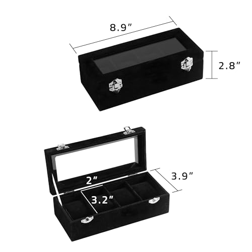 Frebeauty 4-Slot Watch Box,Velvet Watch Case with Glass Lid,Watch Organizer Box for Men and Women,Lockable Watch Storage,Watch Display Case,Ideal Gift(Black) - color: Black, size: 4 Slots