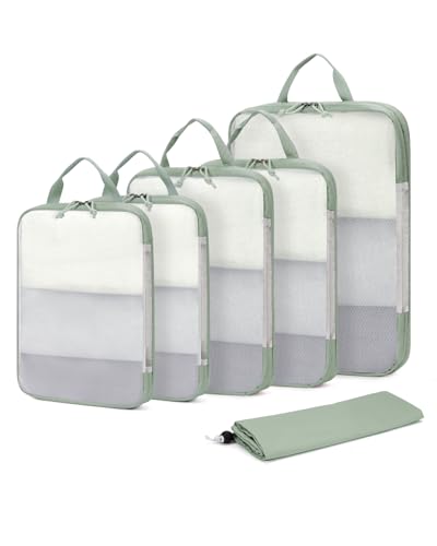 ECOHUB 6 Set Compression Packing Cubes, Lightweight Vacation Travel Essentials, Durable Travel Accessories for Suitcase Carry On Luggage Organizer Bags Set with YKK Zippers Shoe Bag, Green - color: Green
