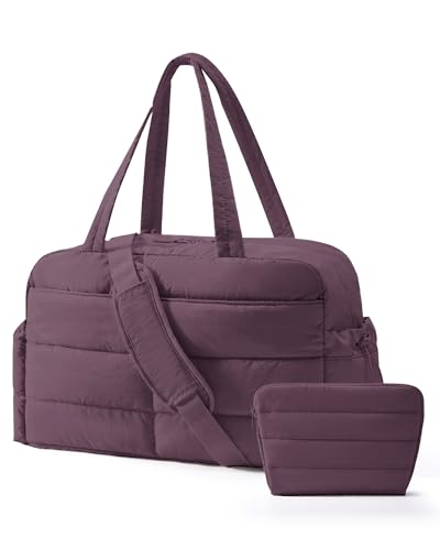 BAGSMART Gym Bag for Women with Toiletry Pouch, Lightweight Weekender Bags for Women with Wet Pocket, 31L Quilted Travel Duffle Carry On Bag, Weekender Overnight Bag for Travel,Water Resistant - color: Crimson Purple