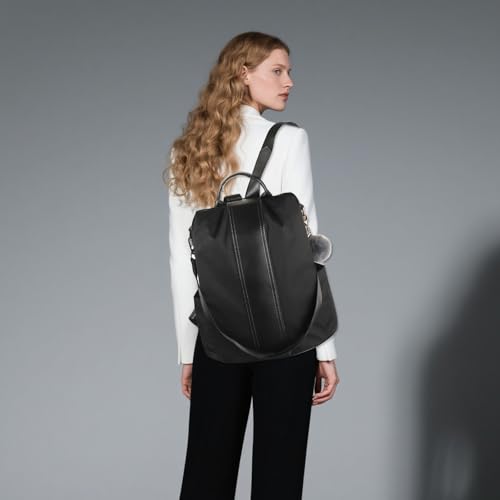 PINCNEL Women Backpack Purse Waterproof Nylon Anti-theft Rucksack Lightweight Shoulder Bag - color: Black, size: Large