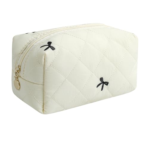 Makeup Bag Travel Cosmetic Bag for Women Girls, Zipper Make Up Pouch, Floral Flowers Toiletry Organizer Makeup, Portable Storage Cosmetic Travel Cloth Bag (Beige) - color: C8 Beige