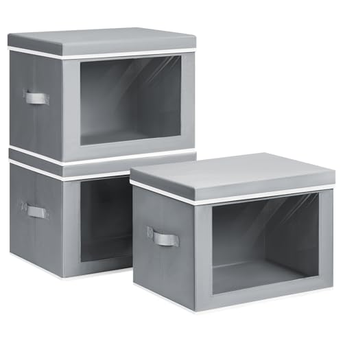 Homsorout Large Storage Baskets Bins with Lids - Stackable Cube Bins for Closet, 3 Pack Grey Windows Organizer Bins, Home Organizers and Storage for Clothes, CD, Towels - color: Grey, size: XL(3-Pack)