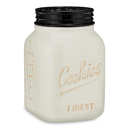 Young's Inc. Ceramic Cookie Jar - Cute Kitchen Counter Storage Canister with Lid - Perfect for Cookies, Coffee, Tea, Candy, Dog Treats, and More - Cookies Finest - Black, White - color: Black,White