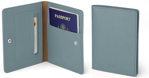 carrotez Family Travel Document Organizer – Premium RFID Blocking Leather Passport Holder & Wallet for 2 Passports, Cards, Boarding Passes & Travel Essentials – Fog Blue - color: Fog Blue